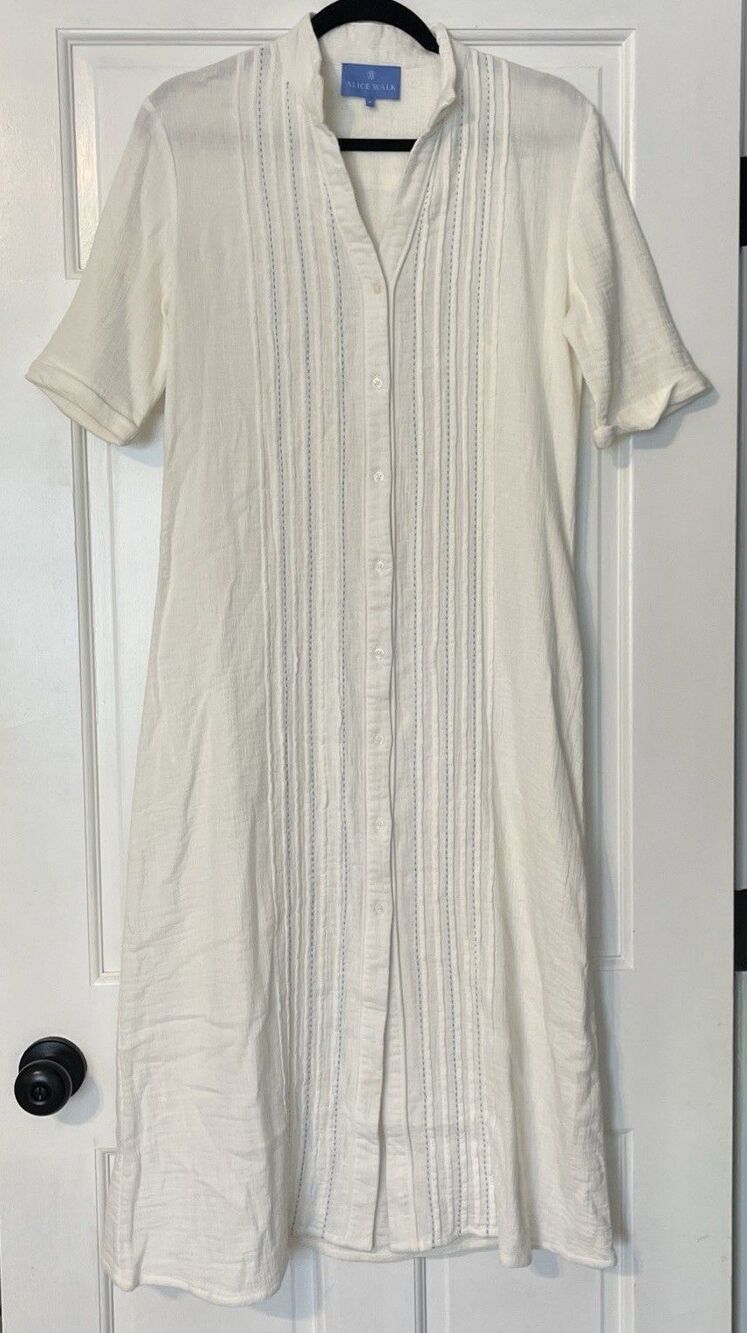 Alice Walk Maxi Dress Small Button Up Cotton Gauze Preppy Beach Coastal Pintuck